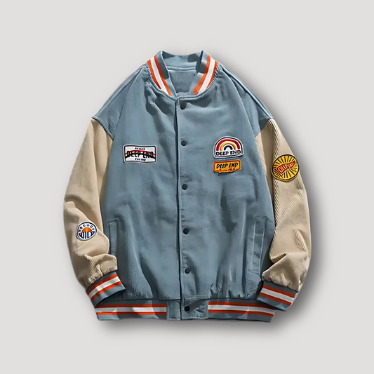 Retro Patch Colorful Embroidered Badges Varsity Jacket