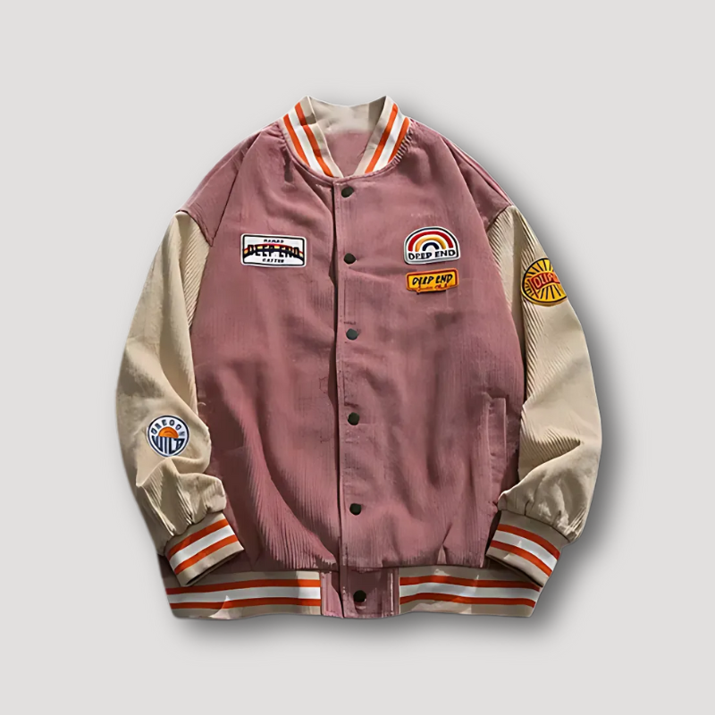 Retro Patch Colorful Embroidered Badges Varsity Jacket