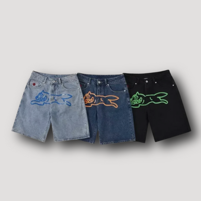 Glow in the Dark Dog Flying Denim Shorts