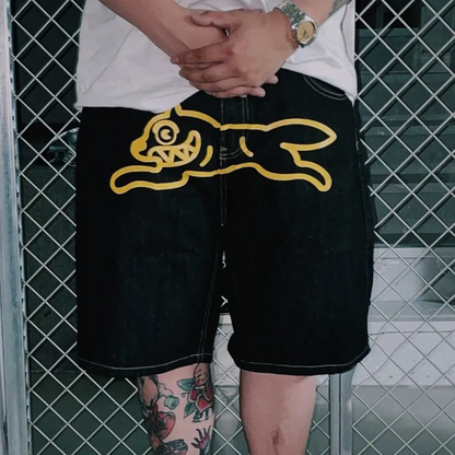 Glow in the Dark Dog Flying Denim Shorts