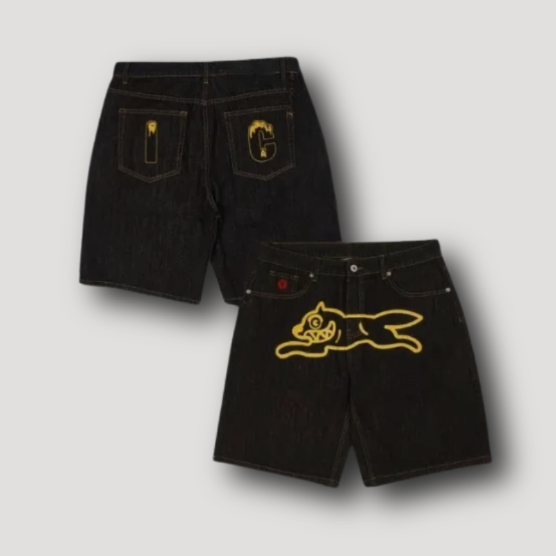 Glow in the Dark Dog Flying Denim Shorts