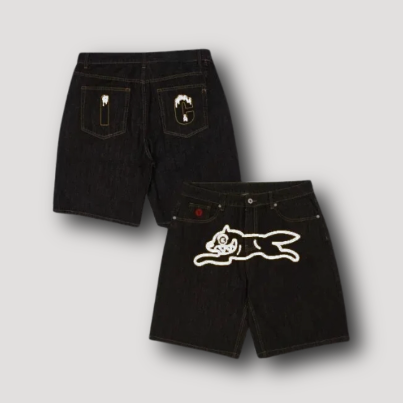Glow in the Dark Dog Flying Denim Shorts