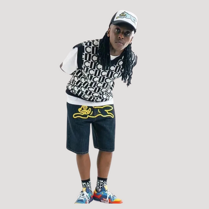 Glow in the Dark Dog Flying Denim Shorts