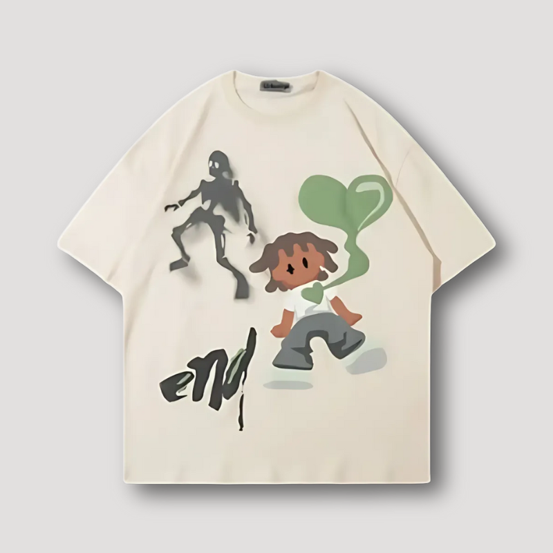 Abstract Skeleton Heart Cartoon Graphic Oversized T Shirt