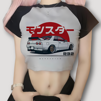 Japanese R32 Nissan Skyline Crop Tops Graphic Tee T Shirt