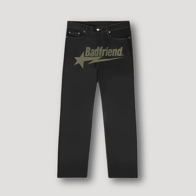 Lightning Star 'Badfriend' Men's Black Jeans Straight Leg