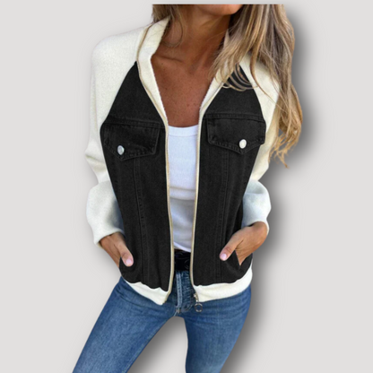 Fleece Zip Up Denim Jacket Women