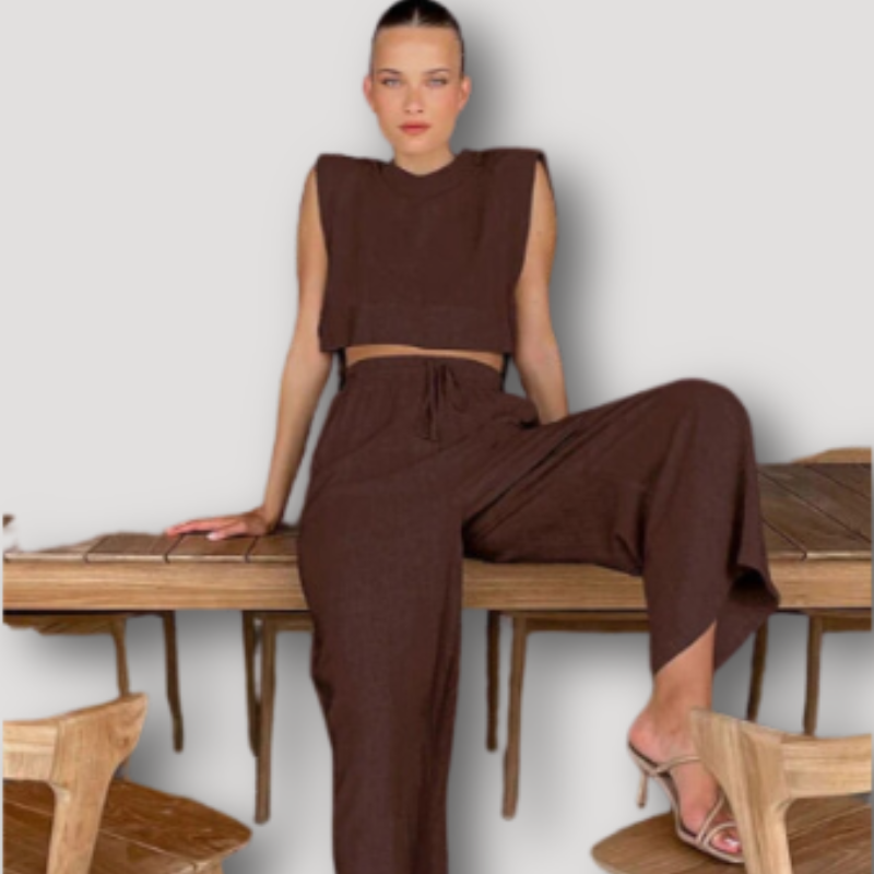 Summer Outfit Women Linen Crop top and Pants Set