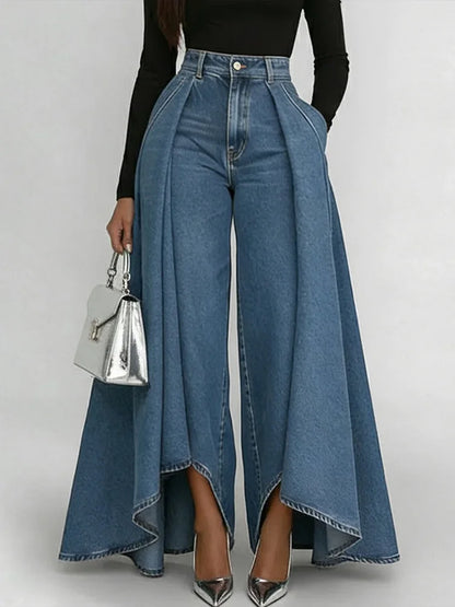 Women High Waist Wide Leg Jeans – Cotton Linen Blend – Casual Loose Fit Pants
