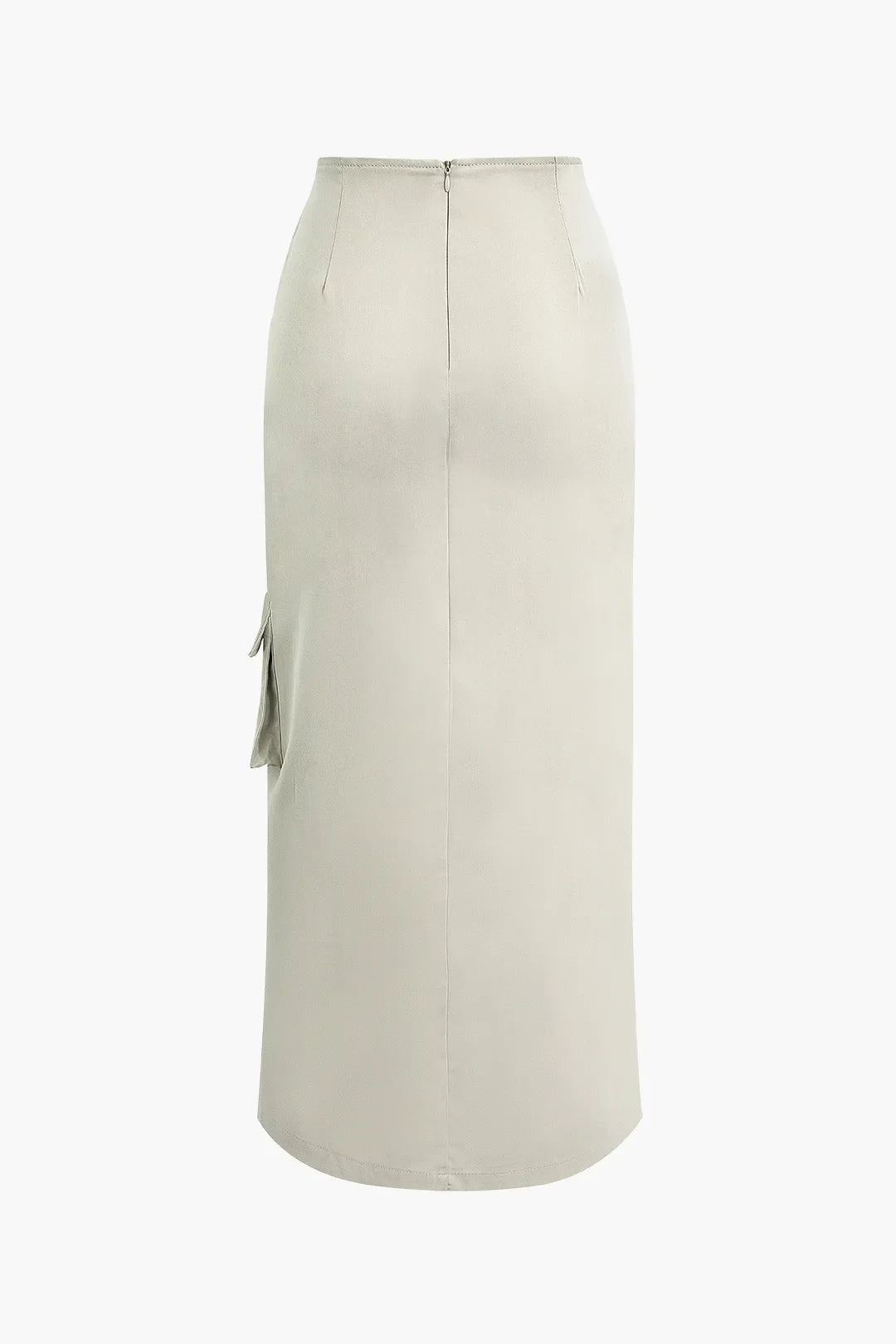 Grey Asymmetric Maxi Skirt Women – Belted Split Design – Polyester With Flap Pocket