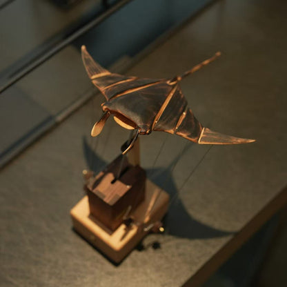 Handmade Wooden Manta Ray Automaton – Electric Bionic Motion – Beech & Walnut