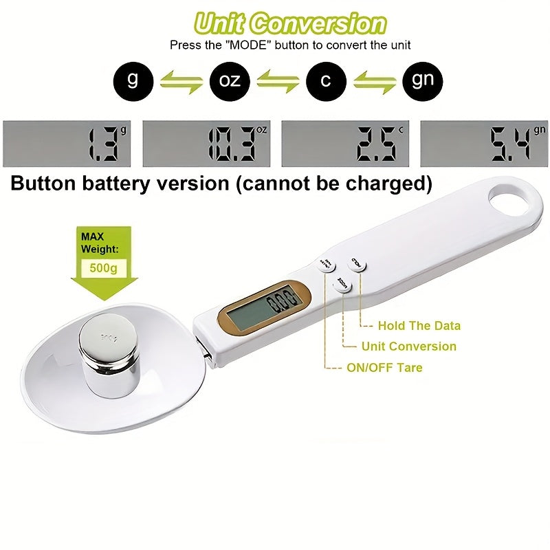 Digital Spoon Kitchen Scale – 500g Capacity - 0.1g Accuracy - LCD Display