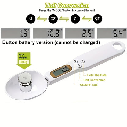 Digital Spoon Kitchen Scale – 500g Capacity - 0.1g Accuracy - LCD Display