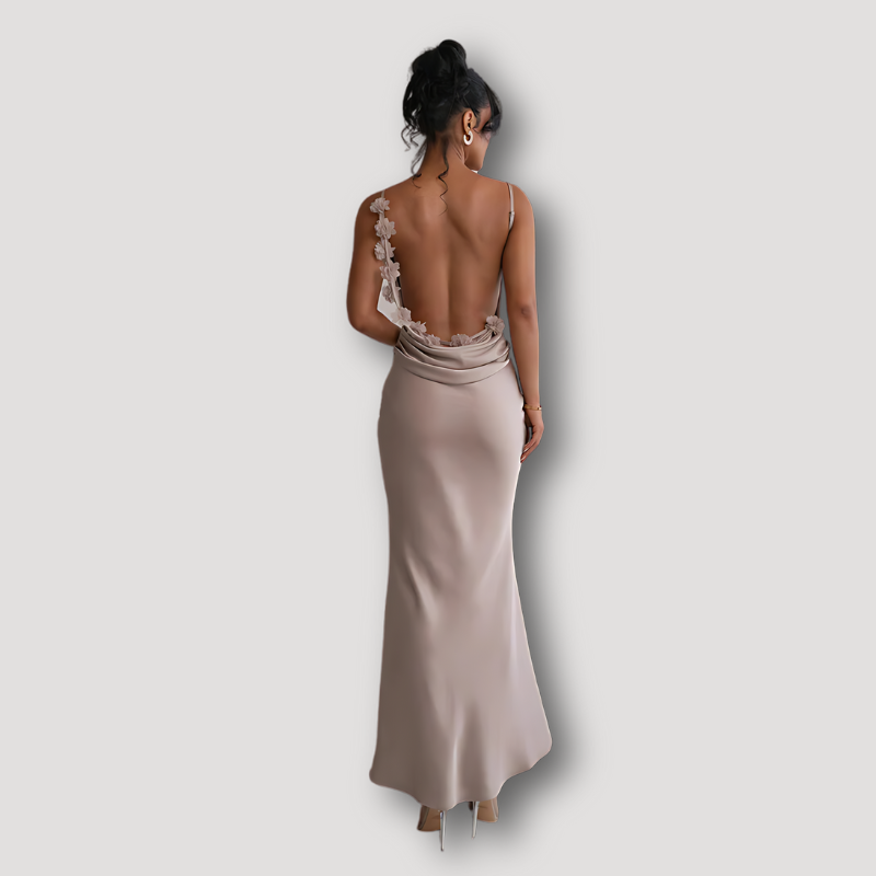 Cowl Neckline Draped Silky Bodycon Backless Maxi Evening Dress Australia