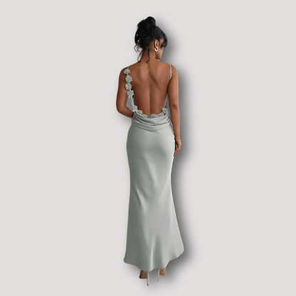 Cowl Neckline Draped Silky Bodycon Backless Maxi Evening Dress Australia