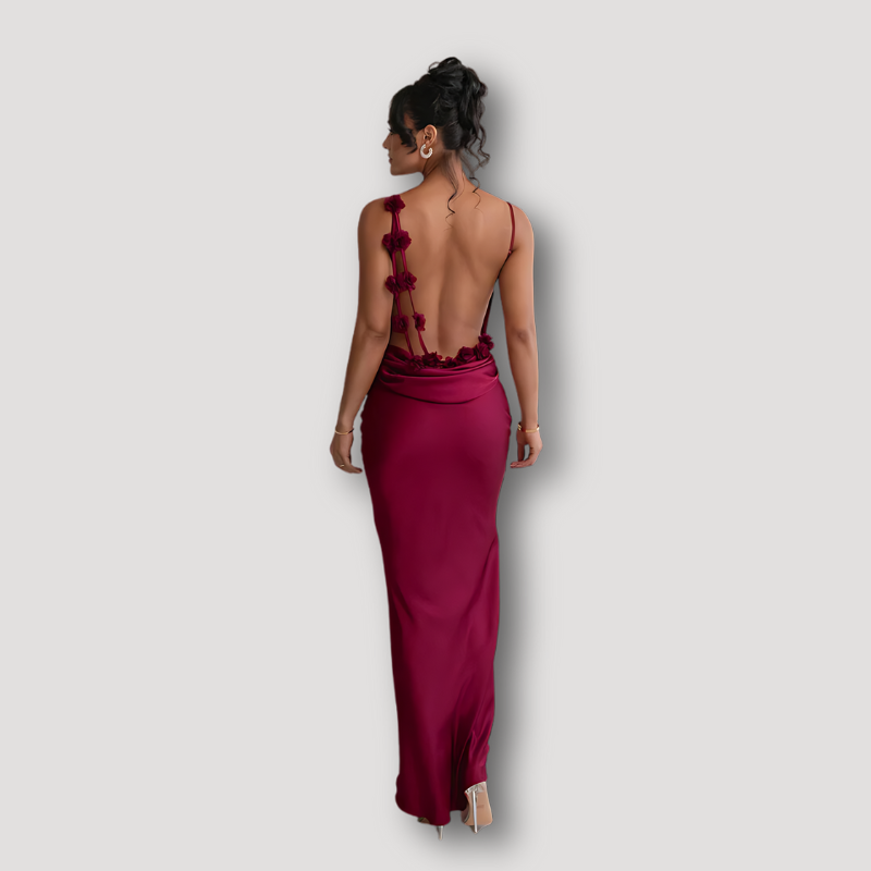 Cowl Neckline Draped Silky Bodycon Backless Maxi Evening Dress Australia