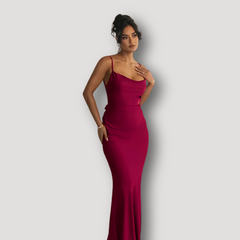 Cowl Neckline Draped Silky Bodycon Backless Maxi Evening Dress Australia