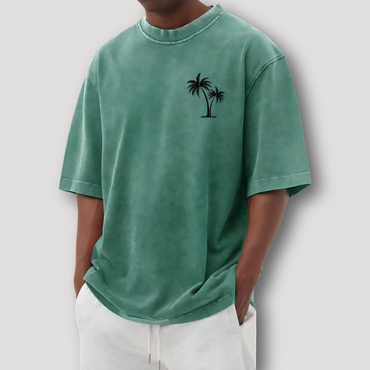 Wash Crew Shirt Palm Tree Graphic Men's Oversized T Shirt