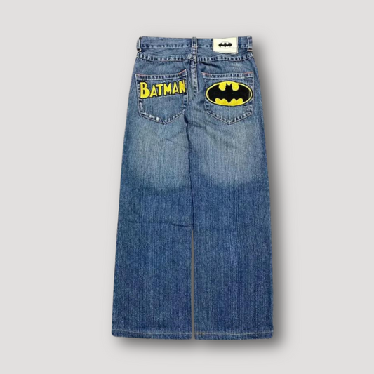 Classic Batman Logo Blue Washed High Waisted Baggy Jeans