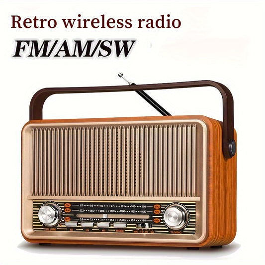 Retro Wireless Radio – FM/AM/Shortwave – Portable Transistor – AUX/TF/USB Playback – Rechargeable Battery – Classic Durable Design