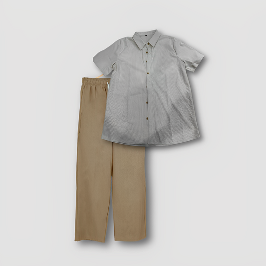 2 Piece Sets Gray Shirt and Khaki Pants for Men