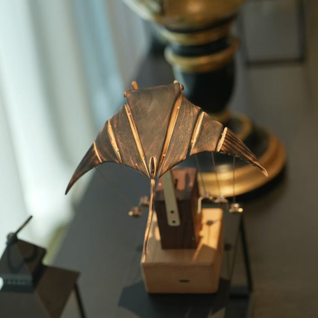 Handmade Wooden Manta Ray Automaton – Electric Bionic Motion – Beech & Walnut