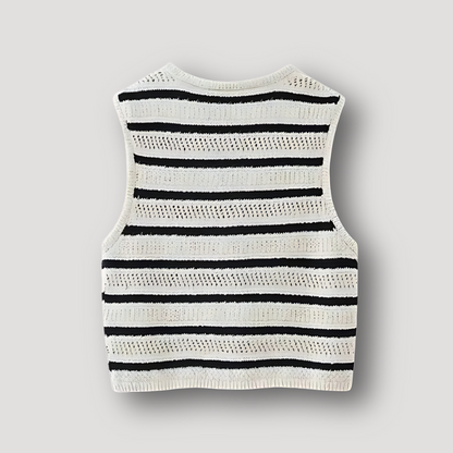 Black Stripe Hollow Out Cardigan Knitted Vest