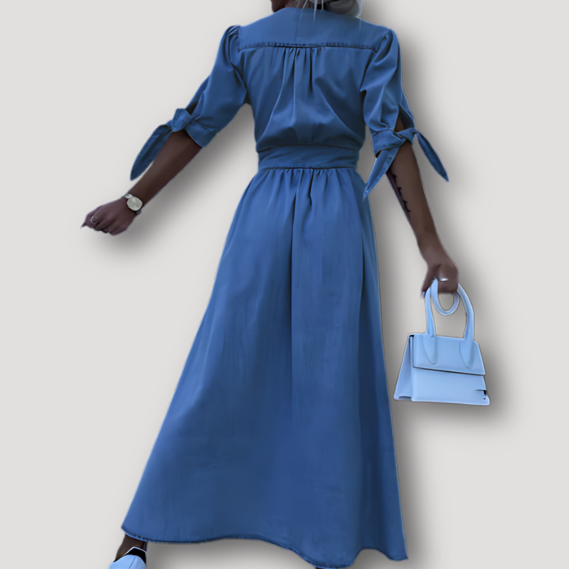 Half Sleeve Button Up Maxi Mid Blue Denim Stress Australia