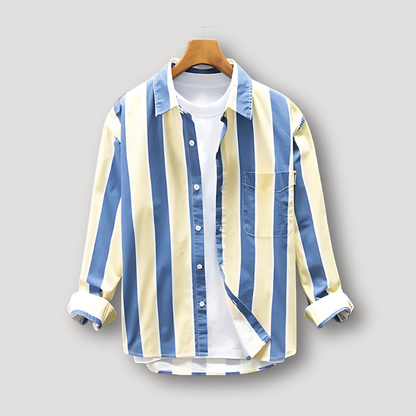 Casual Long Sleeve Button Up Blue Striped Shirt