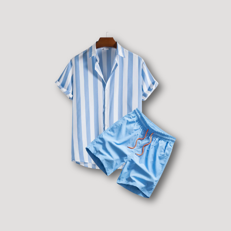 Blue Striped Shirt Beachwear Summer Set