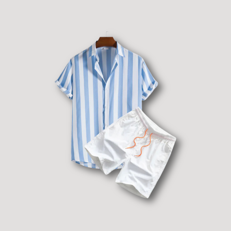 Blue Striped Shirt Beachwear Summer Set