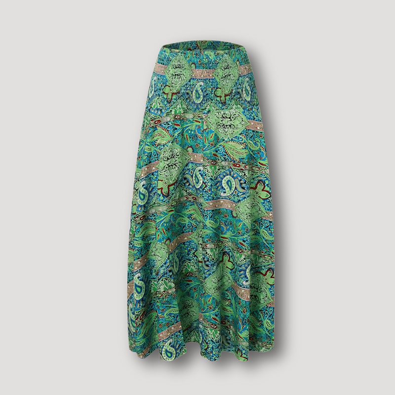 High Waisted Paisley Boho Style Flowy Maxi Skirt for Women