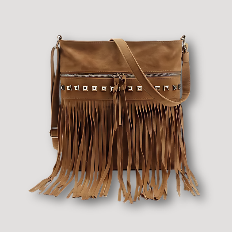 Brown Fringe Faux Suede Flair Crossbody Boho Bags