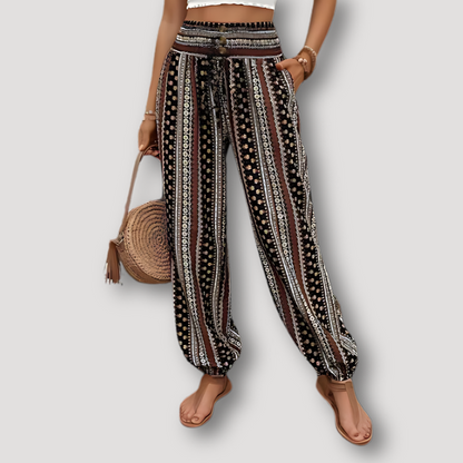 Elastic Leg Geometric Stripe Boho Style Pants