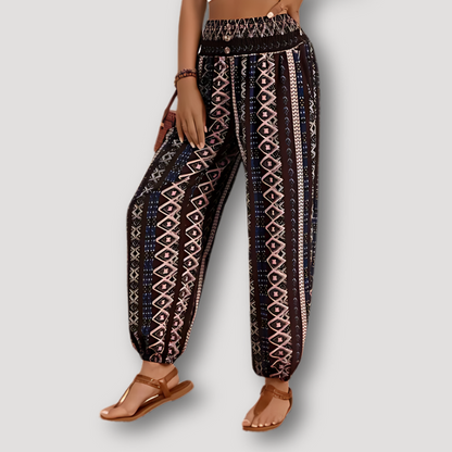 Elastic Leg Geometric Stripe Boho Style Pants