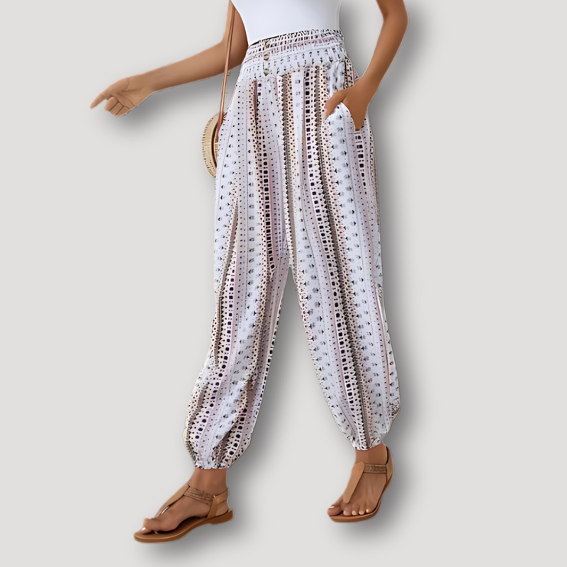 Elastic Leg Geometric Stripe Boho Style Pants