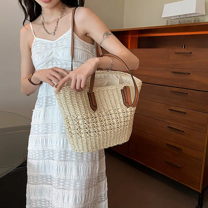 Handmade Woven Straw Beach Boho Style Handbag Tote Bag