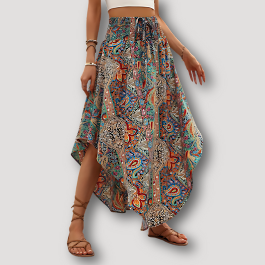 Flowy Paisley Floral Asymmetric Boho Style Long Skirts for Women