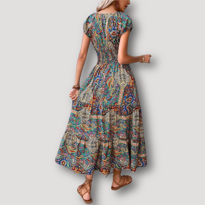 Paisley Floral Cap Sleeve Boho Style Maxi Dress Australia