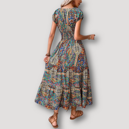 Paisley Floral Cap Sleeve Boho Style Maxi Dress Australia