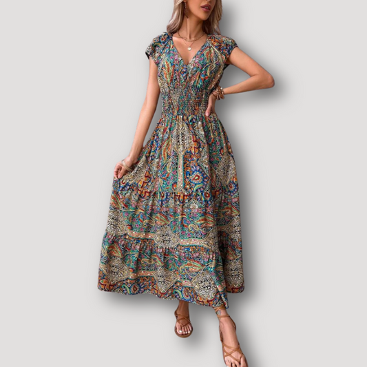 Paisley Floral Cap Sleeve Boho Style Maxi Dress Australia