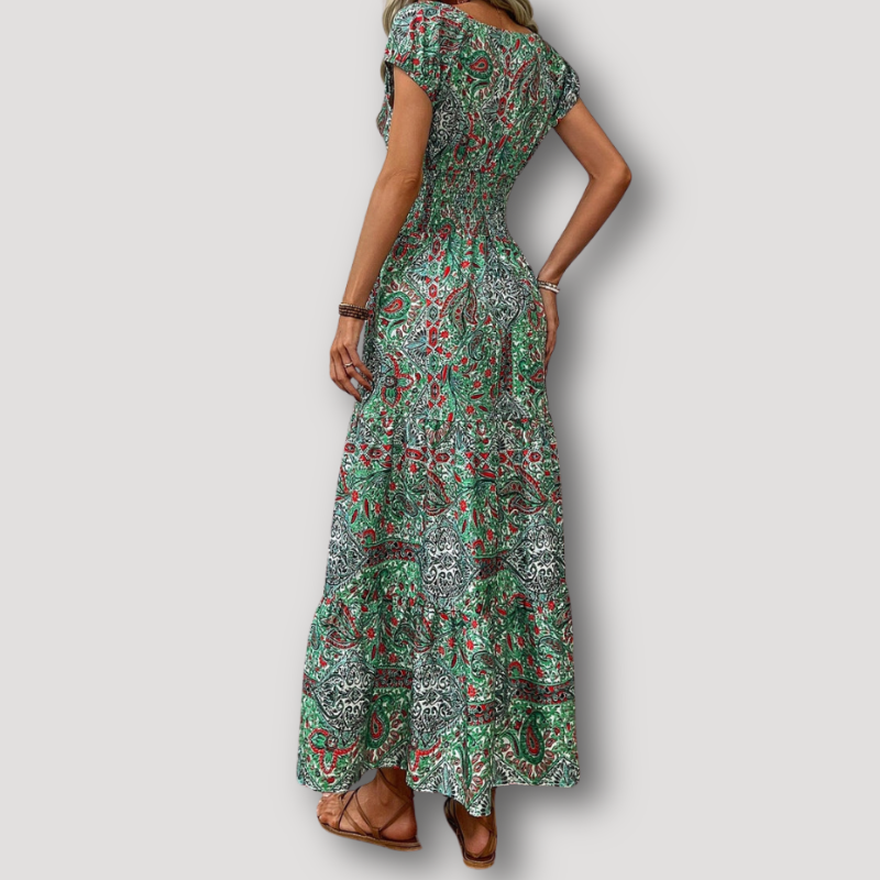 Paisley Floral Cap Sleeve Boho Style Maxi Dress Australia