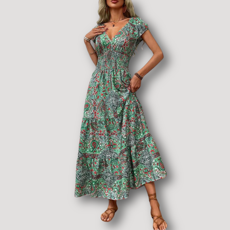 Paisley Floral Cap Sleeve Boho Style Maxi Dress Australia