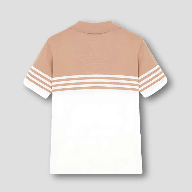 Color Blocked Breton Stripe White Beige Polo Shirts on Men