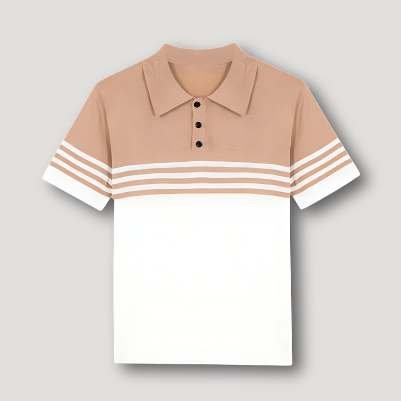 Color Blocked Breton Stripe White Beige Polo Shirts on Men