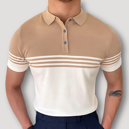 Color Blocked Breton Stripe White Beige Polo Shirts on Men