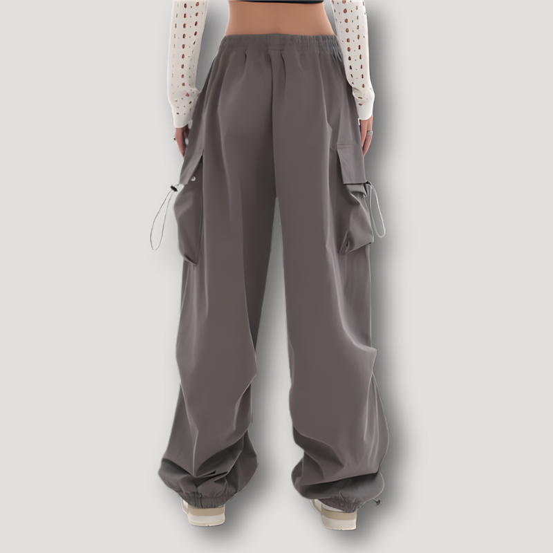 Grey Baggy Cargo Parachute Pants for Women