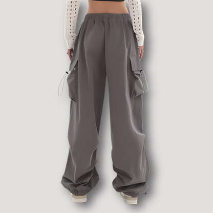 Grey Baggy Cargo Parachute Pants for Women