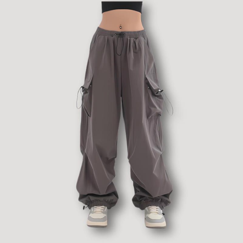 Grey Baggy Cargo Parachute Pants for Women