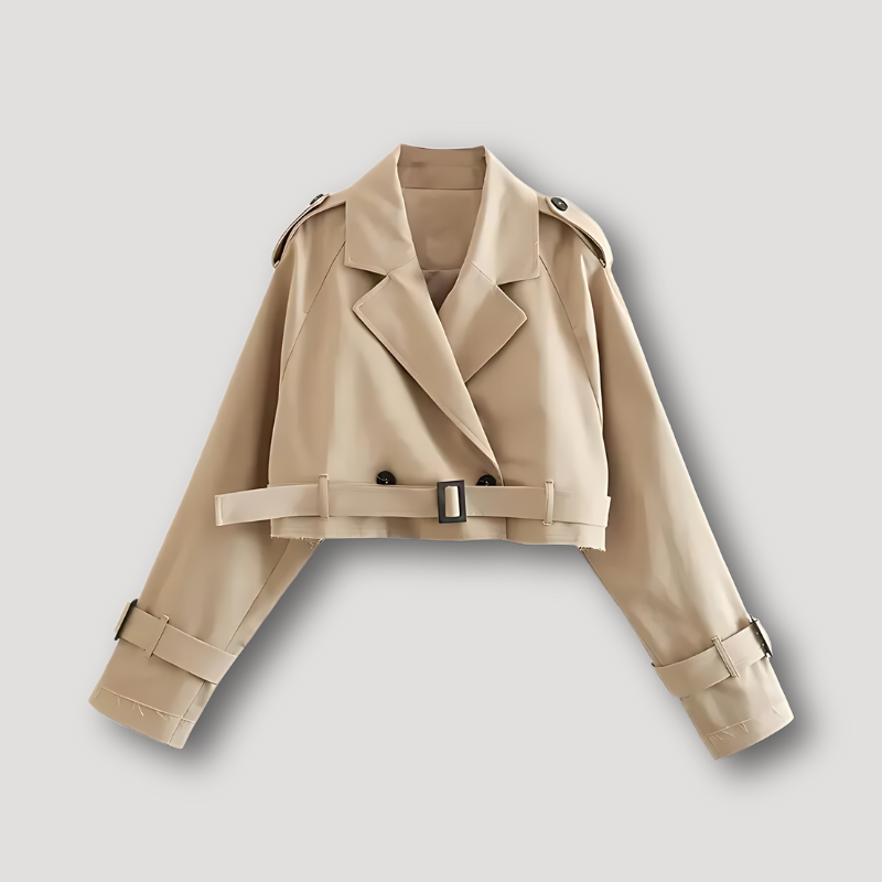 Khaki Cropped Lapel Women's Trench Coat